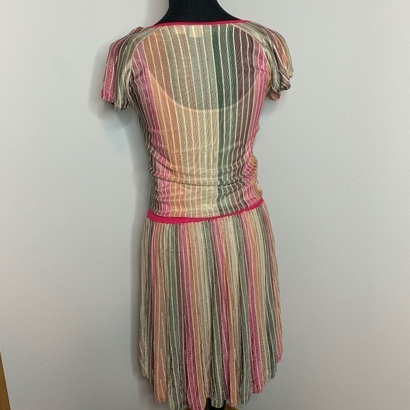 BOSS Orange Silk Multicolor Stripe Fit and Flare Dress - Picture 2 of 7